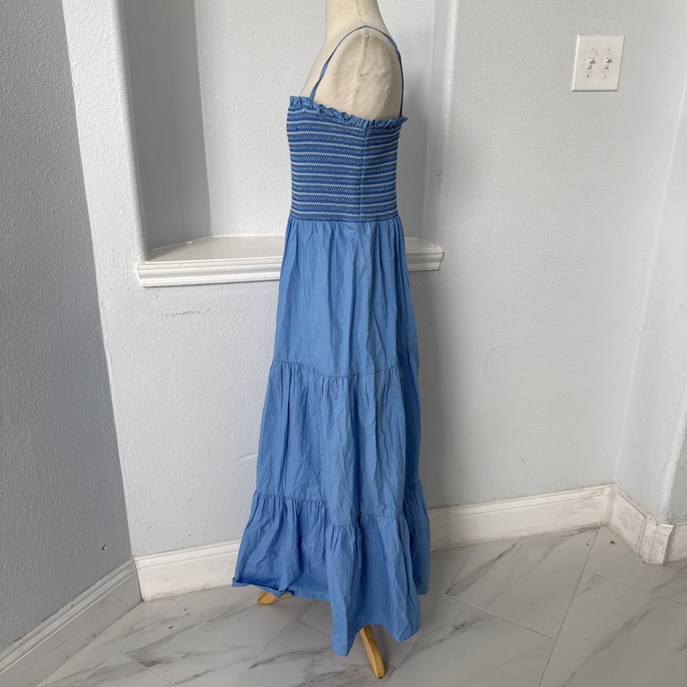 American Eagle Maxi Dress Womens L Smocked Tiered Chambray Coastal Granddaughter - Picture 8 of 14
